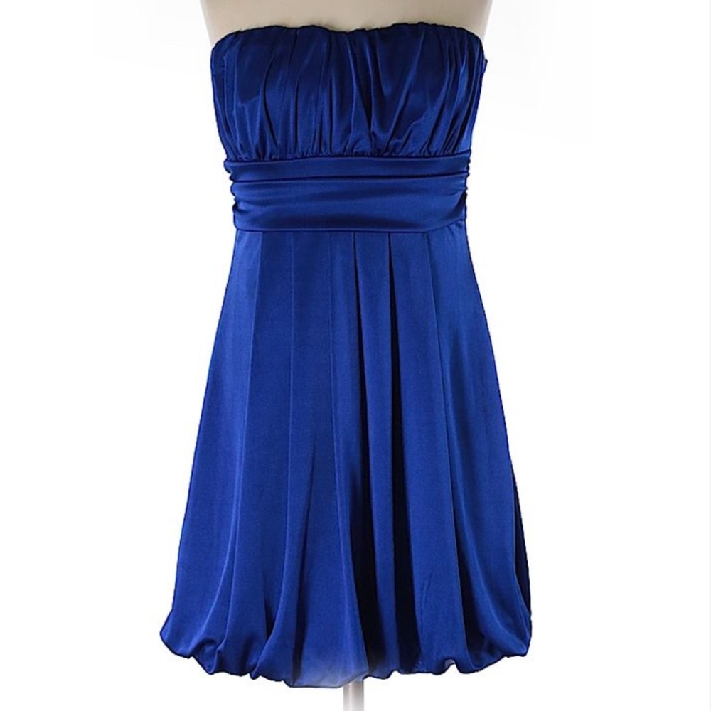 NWT Cobalt Bright Blue Satin strapless mini bubble dress in size medium